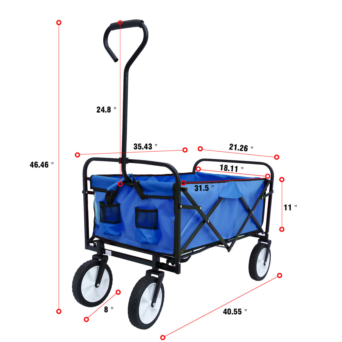 TheRedDay Jump Into Fun Wagon Cart Newest Collapsible Wagon for Kids with Big Wheels Push Bar 2 Mesh Cup Holders 200LBS Capacity Foldable Beach Wagon Heavy Duty Utility Wagon Garden Cart for Yard Blue 2 Large Capacity Folding Wagon Garden Shopping Beach Cart