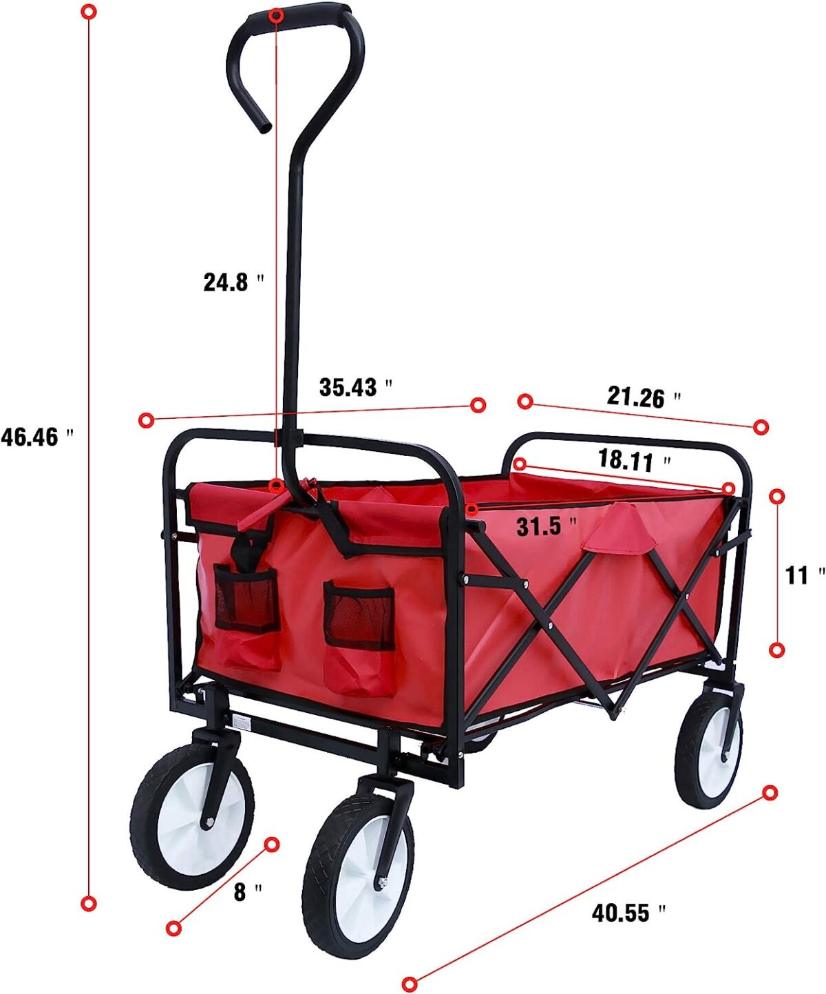 TheRedDay Theredday.ccom 71E0VNCBFxL. AC SL1500 en.product.1NI9LXV40 broadmix collapsible outdoor utility wagon cart with adjustable handles and 8 rubber wheels folding garden cart with double fabric perfect use Large Capacity Folding Wagon Garden Shopping Beach Cart