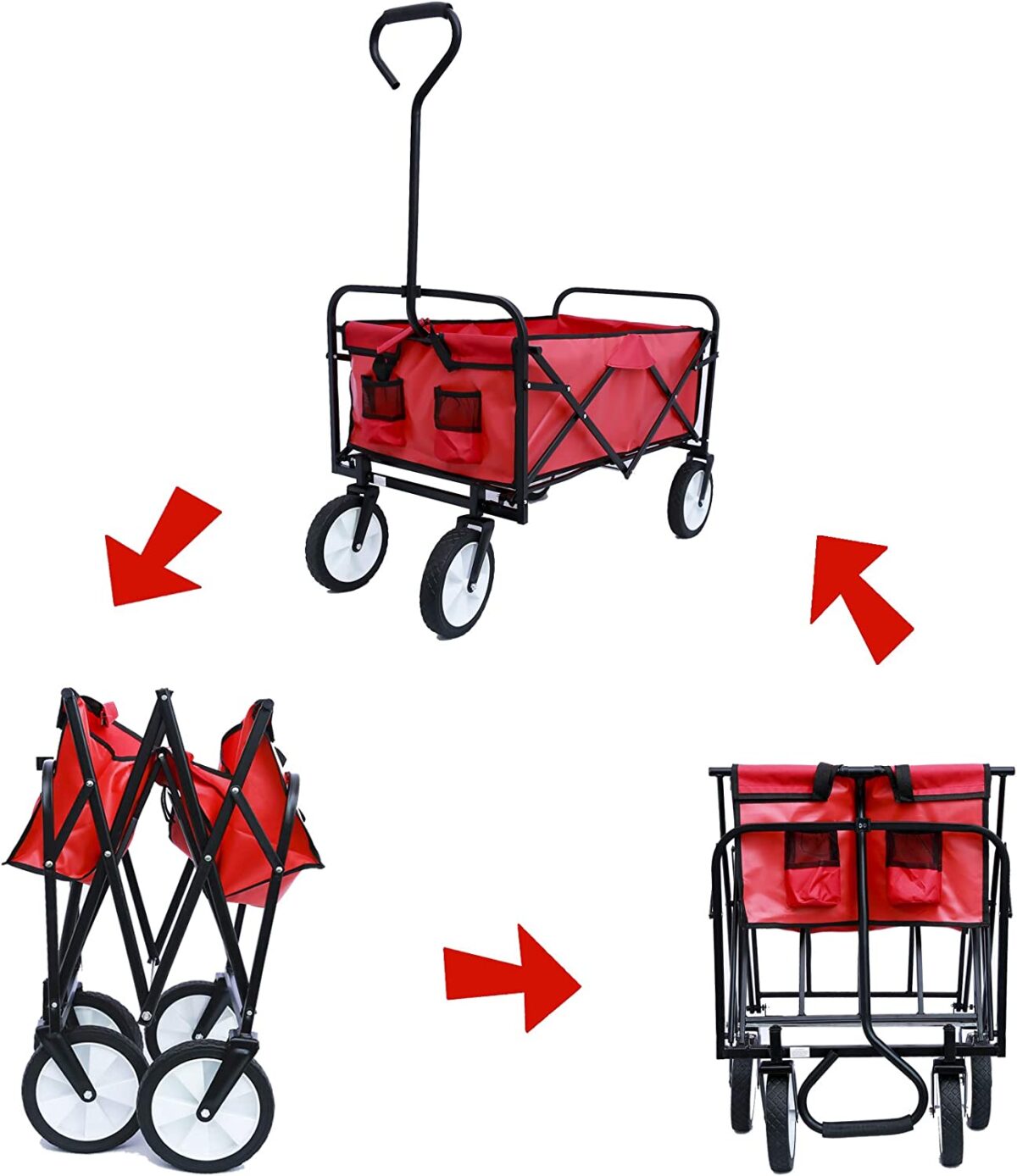 TheRedDay Theredday.ccom 71kaXGZoeqL. AC SL1500 en.product.1NI9LXV40 broadmix collapsible outdoor utility wagon cart with adjustable handles and 8 rubber wheels folding garden cart with double fabric perfect use Large Capacity Folding Wagon Garden Shopping Beach Cart